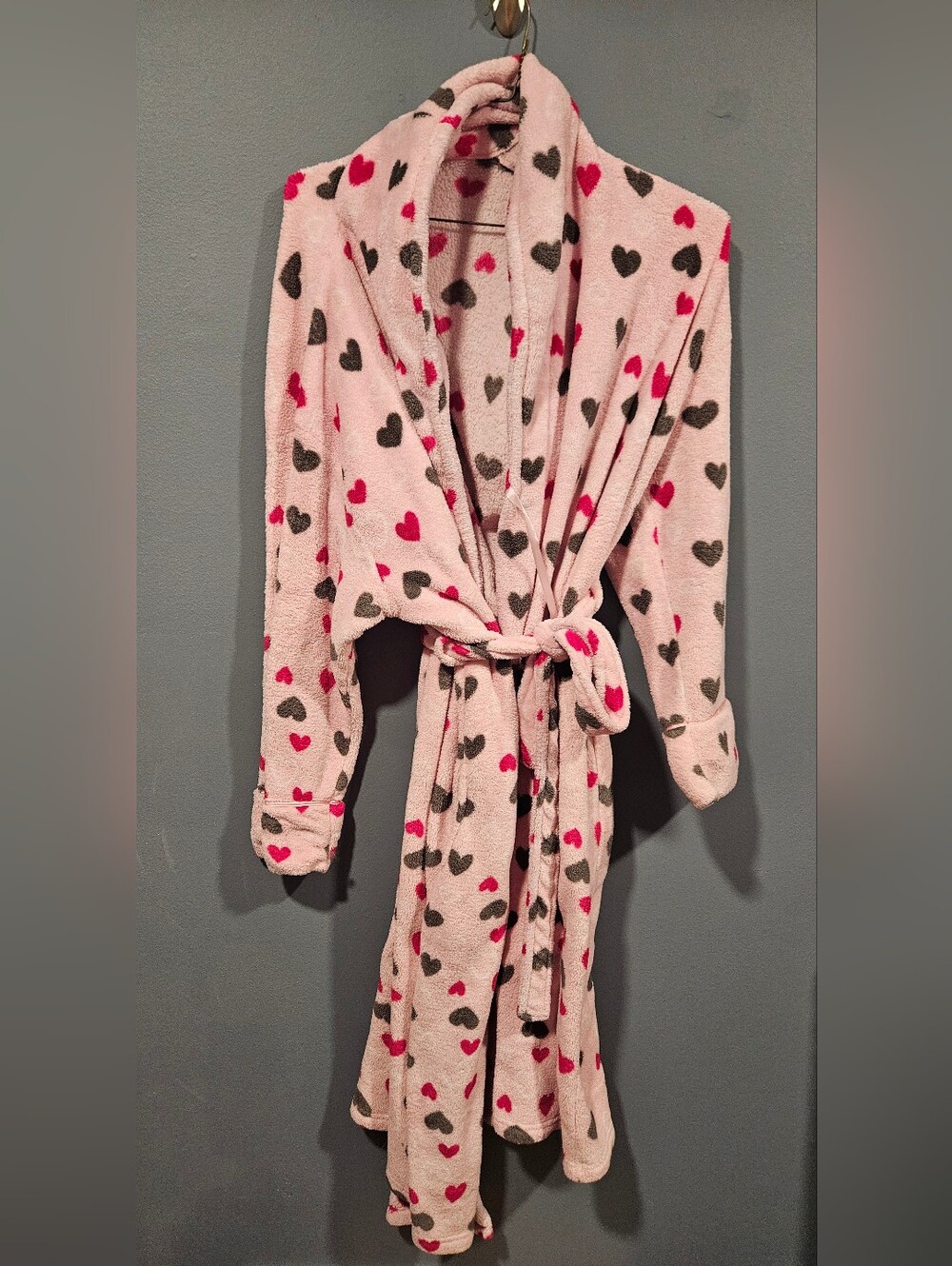 Pink Heart Print Plush Robe - Size 2X/3X